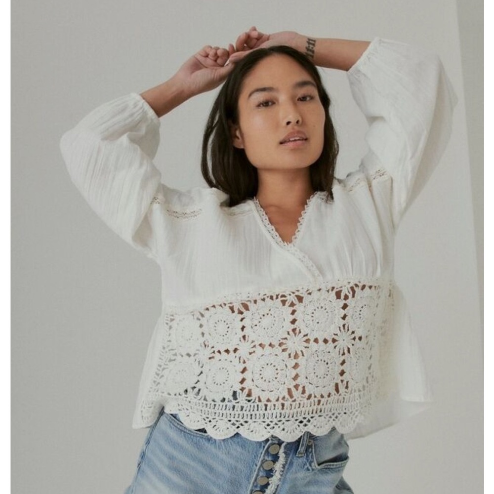 lucky brand purple crochet long sleeve top